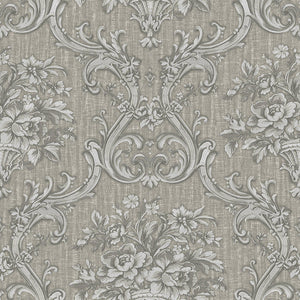 Luxury Silver Damask Textured 3D Embossed Wallpaper, Premium Non-Woven Wall Covering, 41.7"W x 398"H, Washable Removable for 