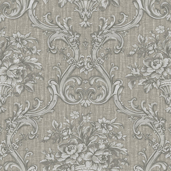 Luxury Silver Damask Textured 3D Embossed Wallpaper, Premium Non-Woven Wall Covering, 41.7"W x 398"H, Washable Removable for 