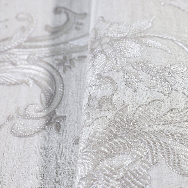 Luxury Silver Damask Textured 3D Embossed Wallpaper, Glam Non-Woven Wall Covering, 41.7"W x 398"H, Washable Removable for Liv