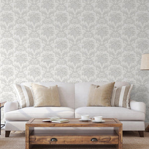 Luxury Silver Damask Textured 3D Embossed Wallpaper, Glam Non-Woven Wall Covering, 41.7"W x 398"H, Washable Removable for Liv