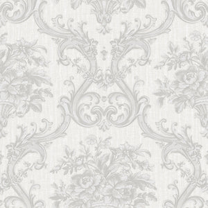 Luxury Silver Damask Textured 3D Embossed Wallpaper, Glam Non-Woven Wall Covering, 41.7"W x 398"H, Washable Removable for Liv