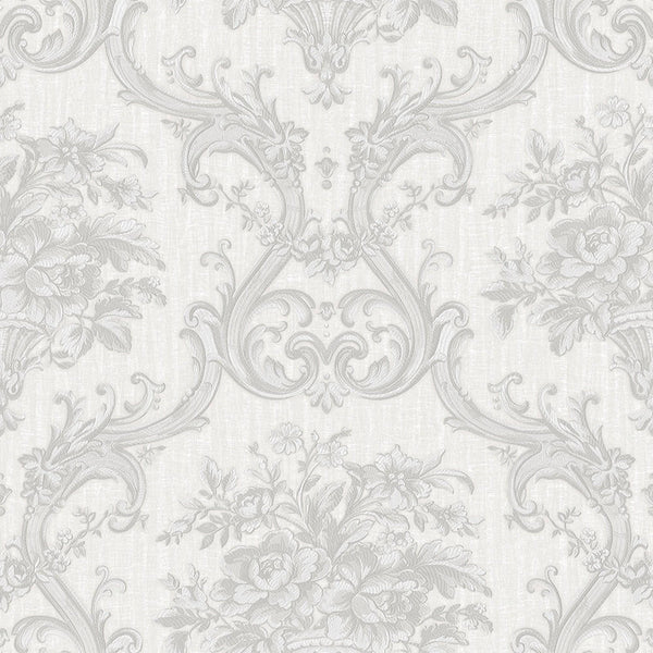 Luxury Silver Damask Textured 3D Embossed Wallpaper, Glam Non-Woven Wall Covering, 41.7"W x 398"H, Washable Removable for Liv