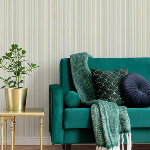 Luxury Beige Striped Stripe Textured Wallpaper, Victorian Non-Woven Wall Covering, 41.7"W x 398"H, Washable Removable for Liv