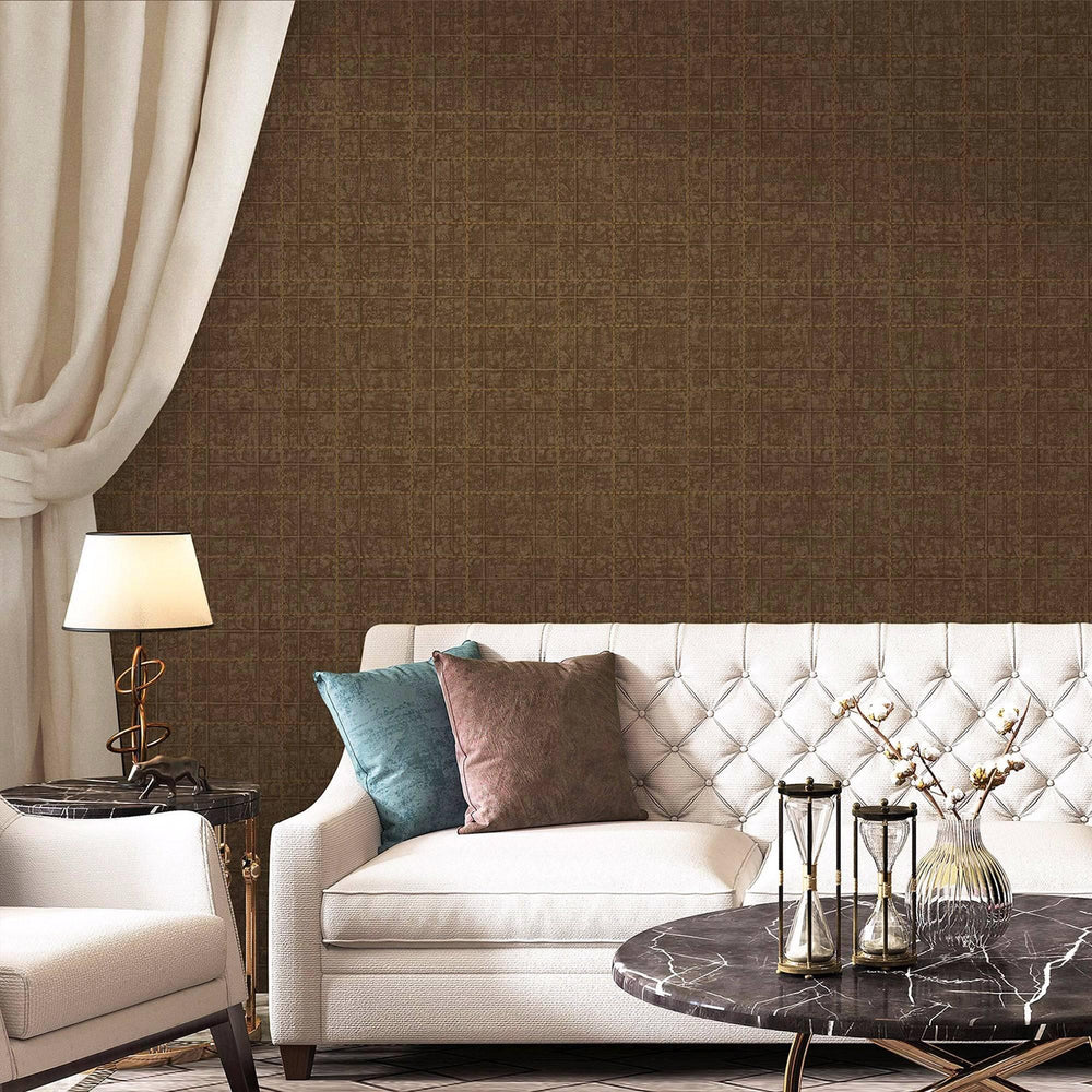 Luxury Brown Geometric Textured Wallpaper, Premium Non-Woven Wall Covering, 41.7"W x 398"H, Washable Removable for Living Roo