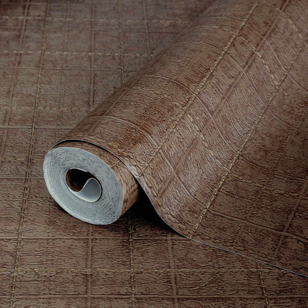Luxury Brown Geometric Textured Wallpaper, Premium Non-Woven Wall Covering, 41.7"W x 398"H, Washable Removable for Living Roo