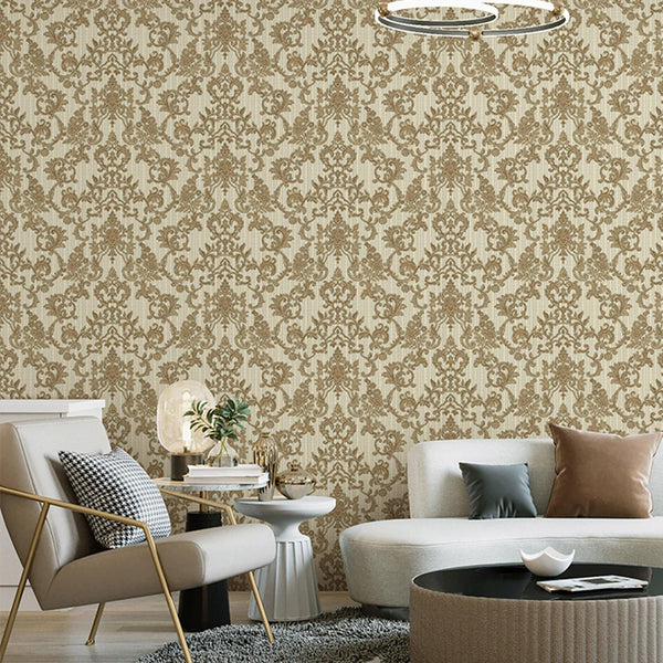 Luxury Copper Damask Striped Textured Wallpaper, Victorian Non-Woven Wall Covering, 41.7"W x 398"H, Washable Removable for Li