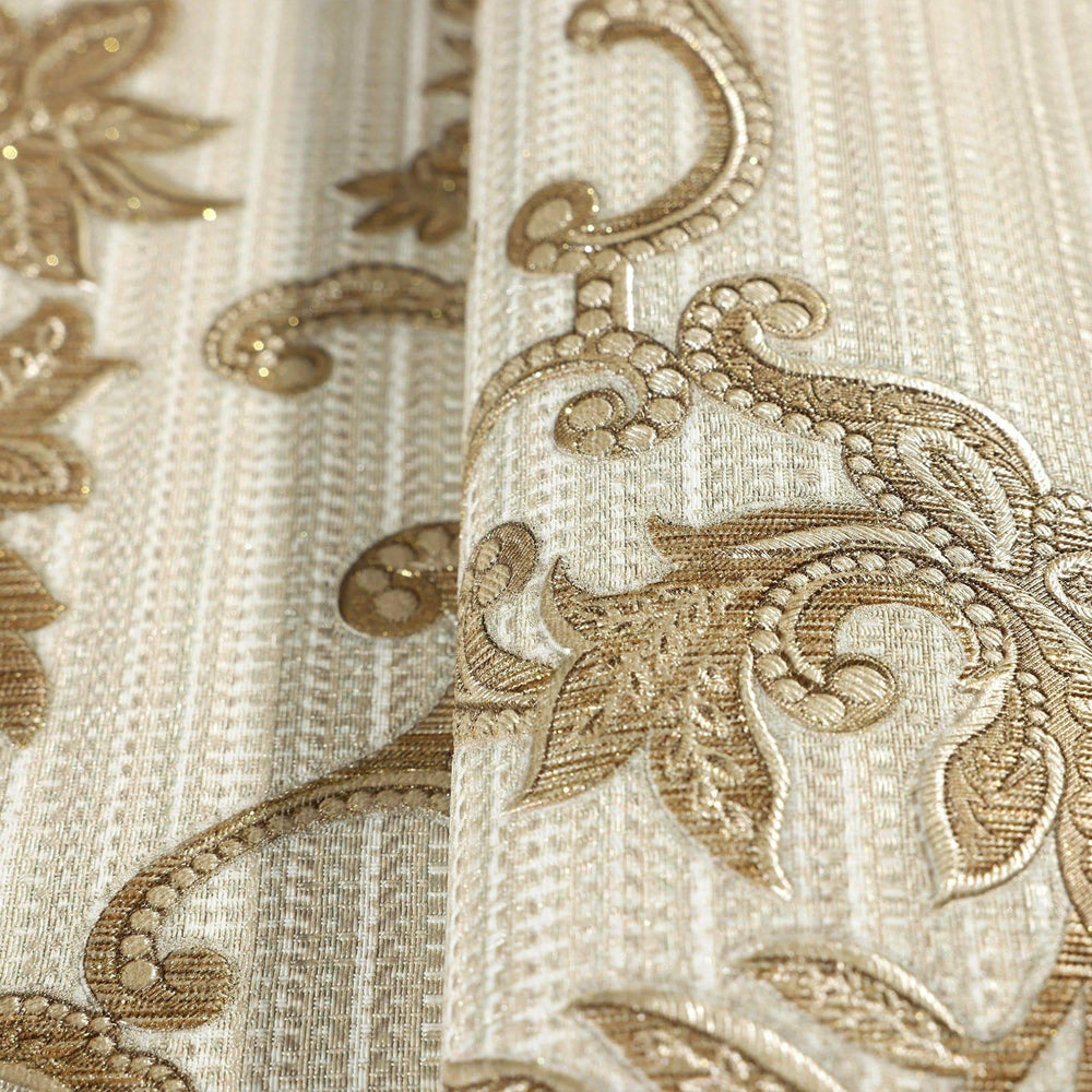 Luxury Copper Damask Striped Textured Wallpaper, Victorian Non-Woven Wall Covering, 41.7"W x 398"H, Washable Removable for Li
