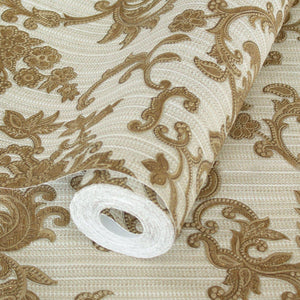 Luxury Copper Damask Striped Textured Wallpaper, Victorian Non-Woven Wall Covering, 41.7"W x 398"H, Washable Removable for Li
