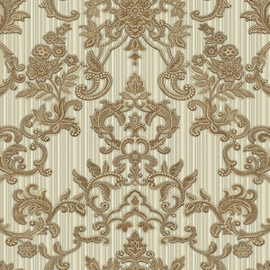 Luxury Copper Damask Striped Textured Wallpaper, Victorian Non-Woven Wall Covering, 41.7"W x 398"H, Washable Removable for Li