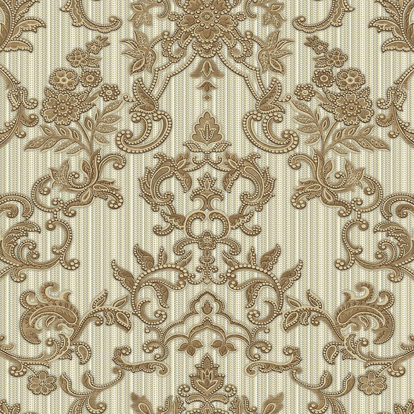 Luxury Copper Damask Striped Textured Wallpaper, Victorian Non-Woven Wall Covering, 41.7"W x 398"H, Washable Removable for Li