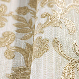 Luxury Gold Damask Striped Textured Wallpaper, Victorian Non-Woven Wall Covering, 41.7"W x 398"H, Washable Removable for Livi