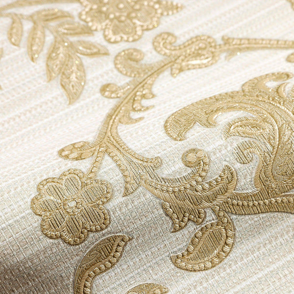 Luxury Gold Damask Striped Textured Wallpaper, Victorian Non-Woven Wall Covering, 41.7"W x 398"H, Washable Removable for Livi