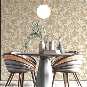 Luxury Gold Damask Striped Textured Wallpaper, Victorian Non-Woven Wall Covering, 41.7"W x 398"H, Washable Removable for Livi