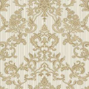 Luxury Gold Damask Striped Textured Wallpaper, Victorian Non-Woven Wall Covering, 41.7"W x 398"H, Washable Removable for Livi