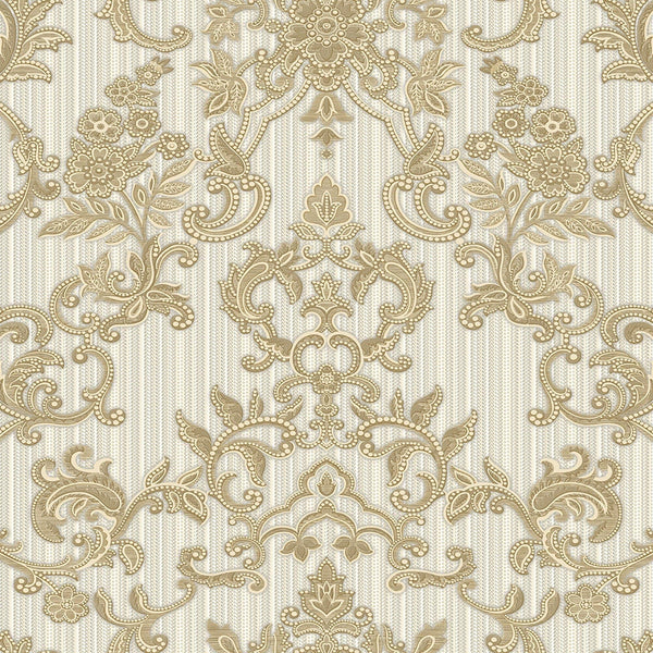 Luxury Gold Damask Striped Textured Wallpaper, Victorian Non-Woven Wall Covering, 41.7"W x 398"H, Washable Removable for Livi