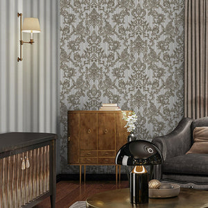 Luxury Gray Damask Striped Textured Wallpaper, Glam Non-Woven Wall Covering, 41.7"W x 398"H, Washable Removable for Living Ro
