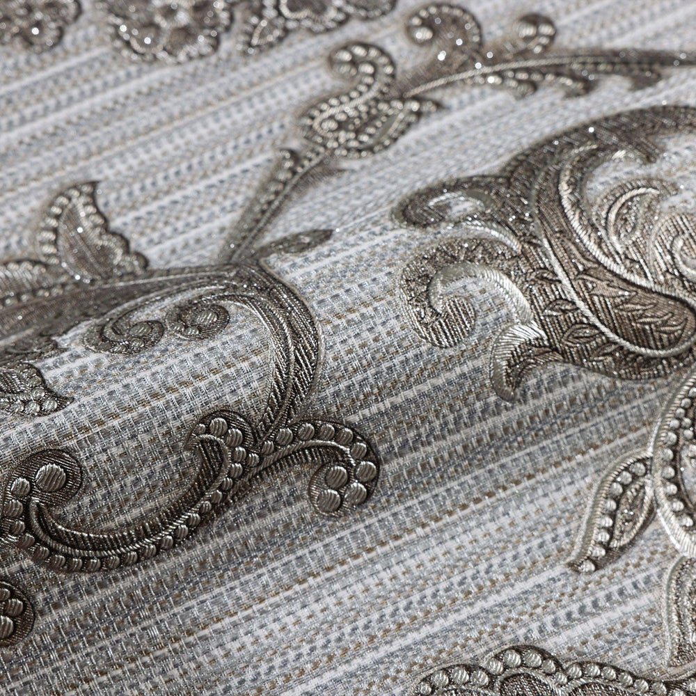 Luxury Gray Damask Striped Textured Wallpaper, Glam Non-Woven Wall Covering, 41.7"W x 398"H, Washable Removable for Living Ro