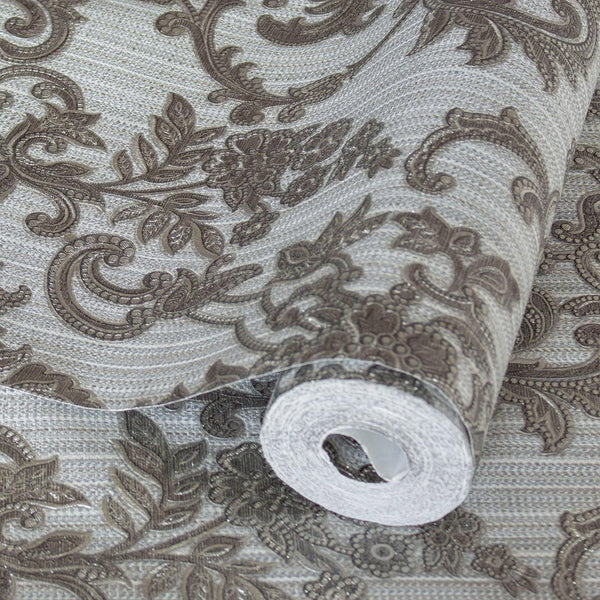 Luxury Gray Damask Striped Textured Wallpaper, Glam Non-Woven Wall Covering, 41.7"W x 398"H, Washable Removable for Living Ro