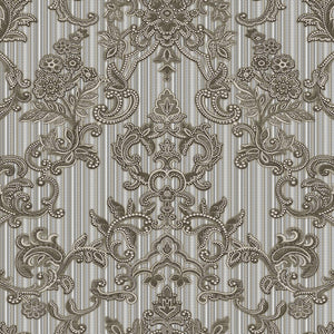 Luxury Gray Damask Striped Textured Wallpaper, Glam Non-Woven Wall Covering, 41.7"W x 398"H, Washable Removable for Living Ro