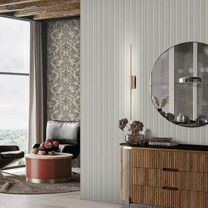 Luxury Gray Damask Striped Textured Wallpaper, Glam Non-Woven Wall Covering, 41.7"W x 398"H, Washable Removable for Living Ro