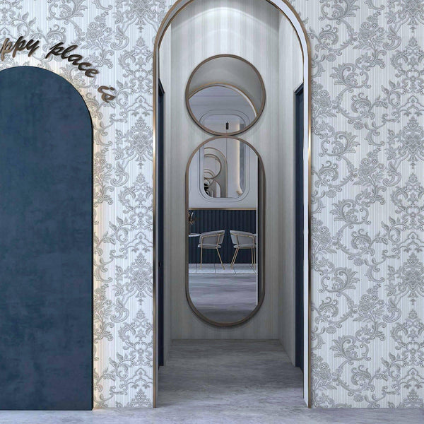 Luxury Silver Damask Striped Textured Wallpaper, Victorian Non-Woven Wall Covering, 41.7"W x 398"H, Washable Removable for Li
