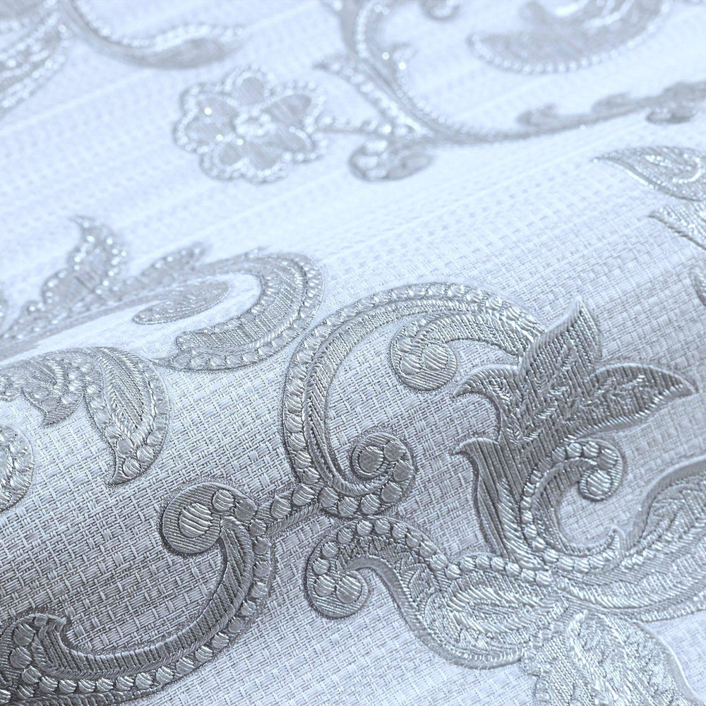 Luxury Silver Damask Striped Textured Wallpaper, Victorian Non-Woven Wall Covering, 41.7"W x 398"H, Washable Removable for Li