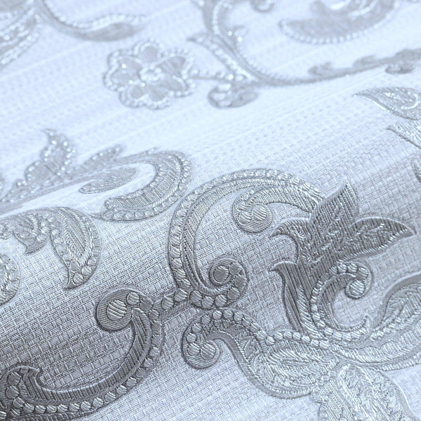 Luxury Silver Damask Striped Textured Wallpaper, Victorian Non-Woven Wall Covering, 41.7"W x 398"H, Washable Removable for Li