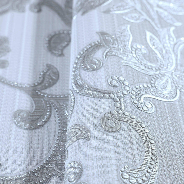 Luxury Silver Damask Striped Textured Wallpaper, Victorian Non-Woven Wall Covering, 41.7"W x 398"H, Washable Removable for Li