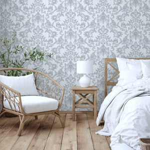 Luxury Silver Damask Striped Textured Wallpaper, Victorian Non-Woven Wall Covering, 41.7"W x 398"H, Washable Removable for Li