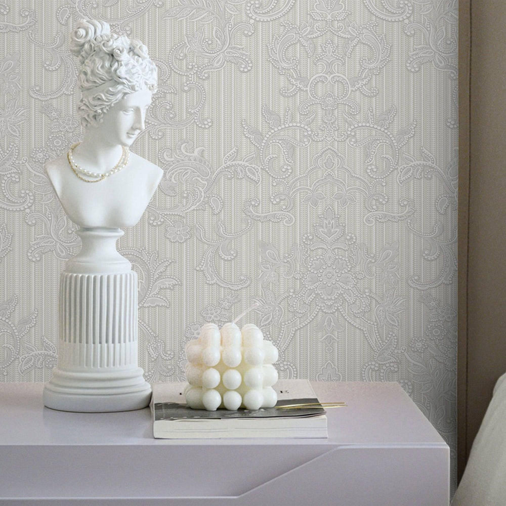Luxury Gray Damask Striped Textured Wallpaper, Victorian Non-Woven Wall Covering, 41.7"W x 398"H, Washable Removable for Livi