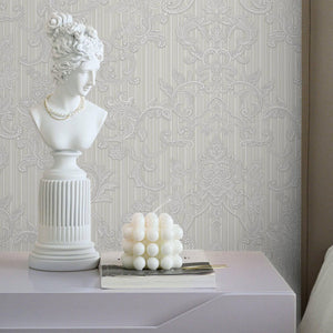 Luxury Gray Damask Striped Textured Wallpaper, Victorian Non-Woven Wall Covering, 41.7"W x 398"H, Washable Removable for Livi