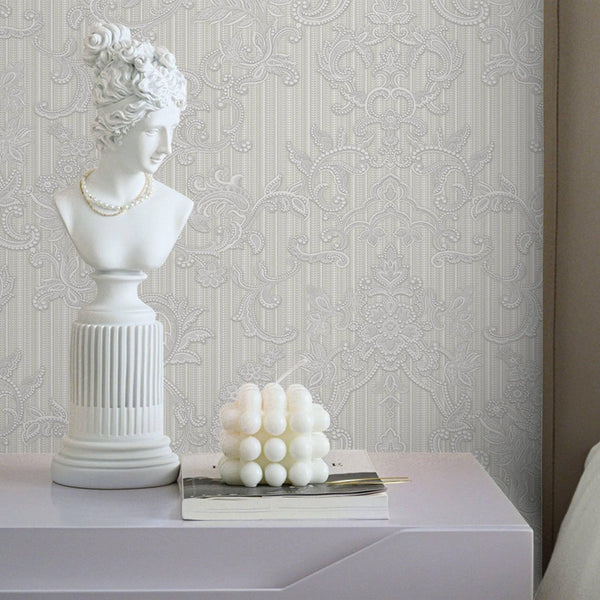 Luxury Gray Damask Striped Textured Wallpaper, Victorian Non-Woven Wall Covering, 41.7"W x 398"H, Washable Removable for Livi