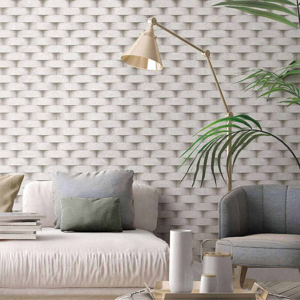 Luxury Ivory Geometric Textured Wallpaper, Premium Non-Woven Wall Covering, 41.7"W x 398"H, Washable Removable for Living Roo