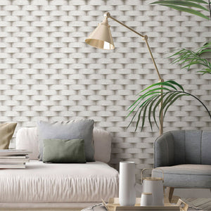 Luxury Ivory Geometric Textured Wallpaper, Premium Non-Woven Wall Covering, 41.7"W x 398"H, Washable Removable for Living Roo
