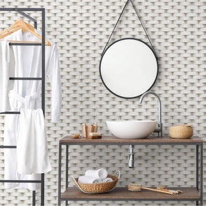 Luxury Ivory Geometric Textured Wallpaper, Premium Non-Woven Wall Covering, 41.7"W x 398"H, Washable Removable for Living Roo