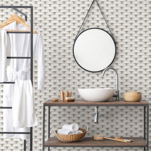 Luxury Ivory Geometric Textured Wallpaper, Premium Non-Woven Wall Covering, 41.7"W x 398"H, Washable Removable for Living Roo
