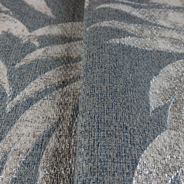 Luxury Blue Leaves Tropical Textured Wallpaper, Farmhouse Non-Woven Wall Covering, 41.7"W x 398"H, Washable Removable for Liv