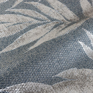 Luxury Blue Leaves Tropical Textured Wallpaper, Farmhouse Non-Woven Wall Covering, 41.7"W x 398"H, Washable Removable for Liv