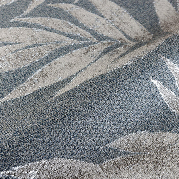 Luxury Blue Leaves Tropical Textured Wallpaper, Farmhouse Non-Woven Wall Covering, 41.7"W x 398"H, Washable Removable for Liv