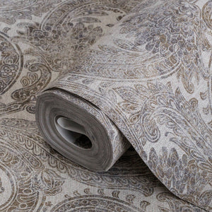 Luxury Ivory Abstract Paisley Textured Wallpaper, Boho Non-Woven Wall Covering, 41.7"W x 398"H, Washable Removable for Living