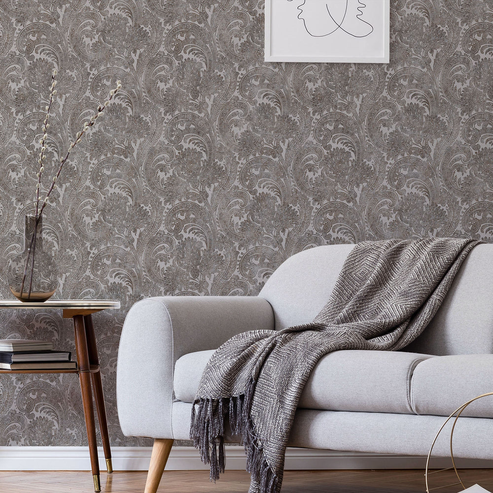 Luxury Ivory Abstract Paisley Textured Wallpaper, Boho Non-Woven Wall Covering, 41.7"W x 398"H, Washable Removable for Living