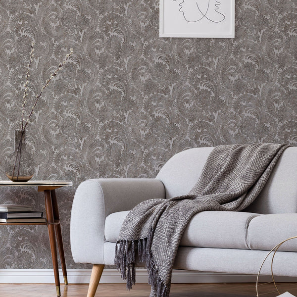 Luxury Ivory Abstract Paisley Textured Wallpaper, Boho Non-Woven Wall Covering, 41.7"W x 398"H, Washable Removable for Living