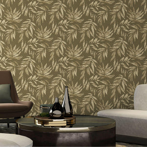 Luxury Green Leaves Tropical Textured Wallpaper, Boho Non-Woven Wall Covering, 41.7"W x 398"H, Washable Removable for Living 