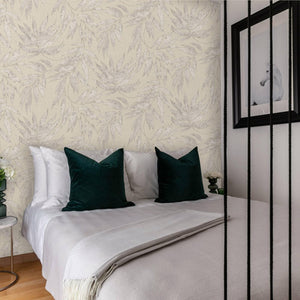 Luxury Gray Leaves Tropical Textured Wallpaper, Farmhouse Non-Woven Wall Covering, 41.7"W x 398"H, Washable Removable for Liv