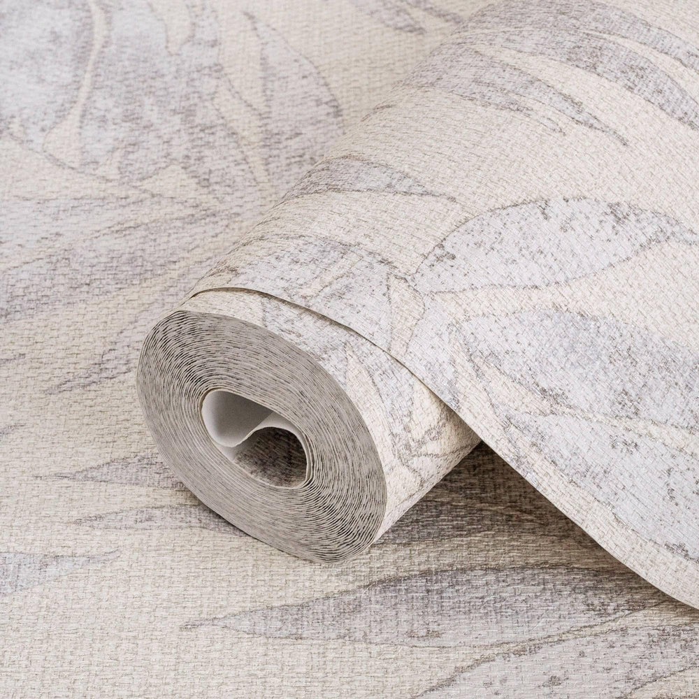 Luxury Gray Leaves Tropical Textured Wallpaper, Farmhouse Non-Woven Wall Covering, 41.7"W x 398"H, Washable Removable for Liv
