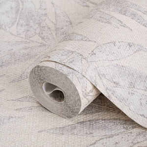 Luxury Gray Leaves Tropical Textured Wallpaper, Farmhouse Non-Woven Wall Covering, 41.7"W x 398"H, Washable Removable for Liv