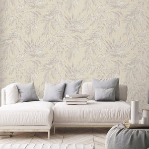 Luxury Gray Leaves Tropical Textured Wallpaper, Farmhouse Non-Woven Wall Covering, 41.7"W x 398"H, Washable Removable for Liv