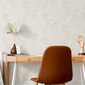 Luxury White Leaves Tropical Textured Wallpaper, Premium Non-Woven Wall Covering, 41.7"W x 398"H, Washable Removable for Livi