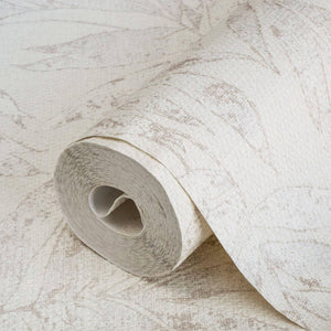 Luxury White Leaves Tropical Textured Wallpaper, Premium Non-Woven Wall Covering, 41.7"W x 398"H, Washable Removable for Livi