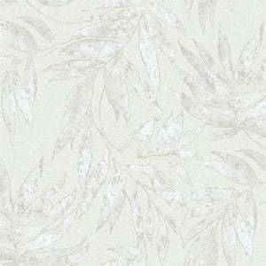 Luxury White Leaves Tropical Textured Wallpaper, Premium Non-Woven Wall Covering, 41.7"W x 398"H, Washable Removable for Livi